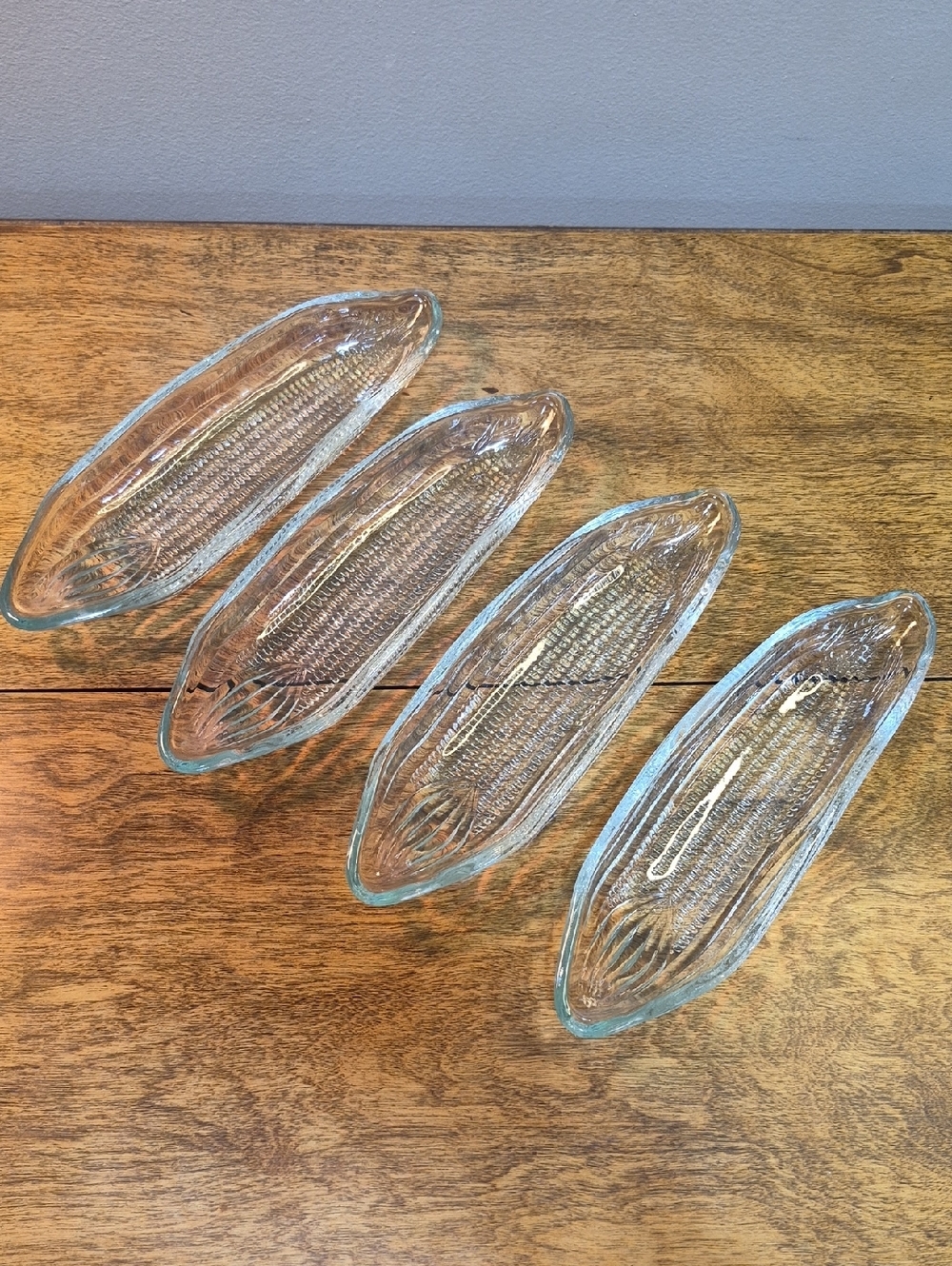 VINTAGE Pressed Glass Corn On The Cob Buttering Dish Boats, Set of 4